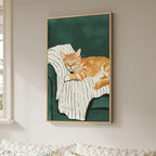 Framed Animal Wall Art for Bedroom Wall, Large Cozy Orange Tabby Cat Canvas - Image 2