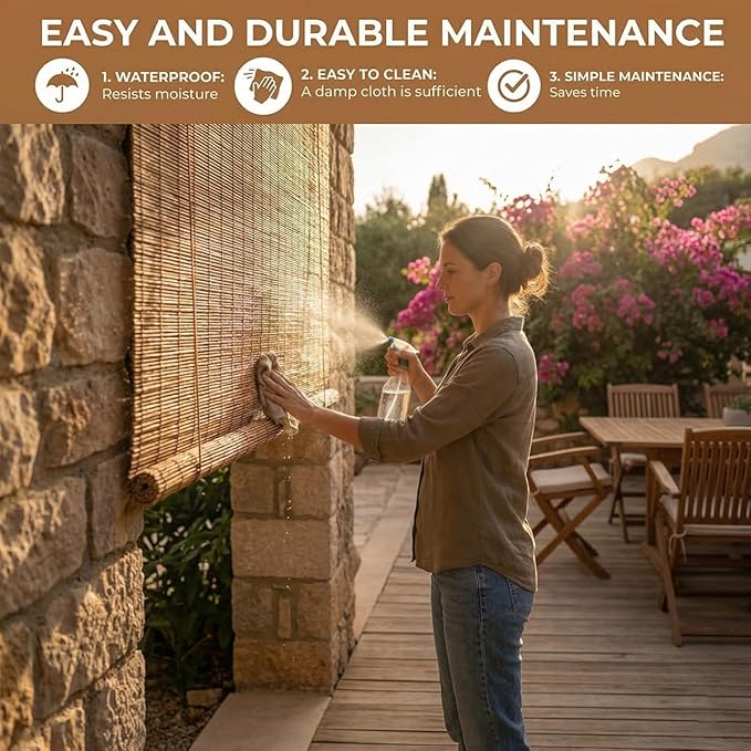 Bamboo Roller Shades for Outdoor Patio, Bamboo Blinds, UV Protection, Light - Image 7