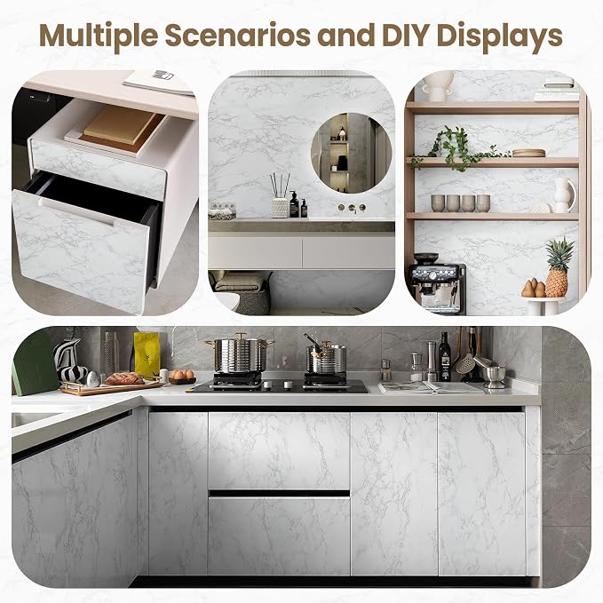 practicalWs Marble Wallpaper Granite White and Gray Wall Paper Roll 47.2" x - Image 6