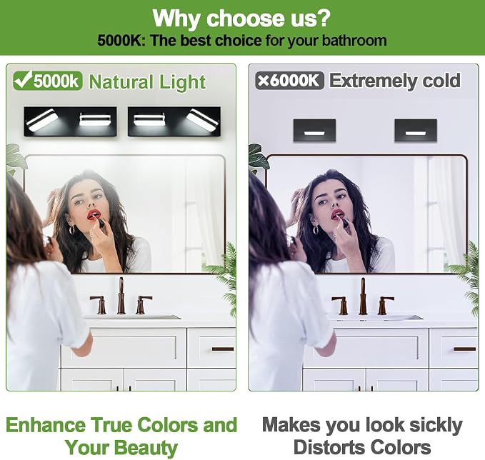 360° Rotate LED Bathroom Vanity Light Fixtures, 900LM Acrylic Matte Black - Image 3