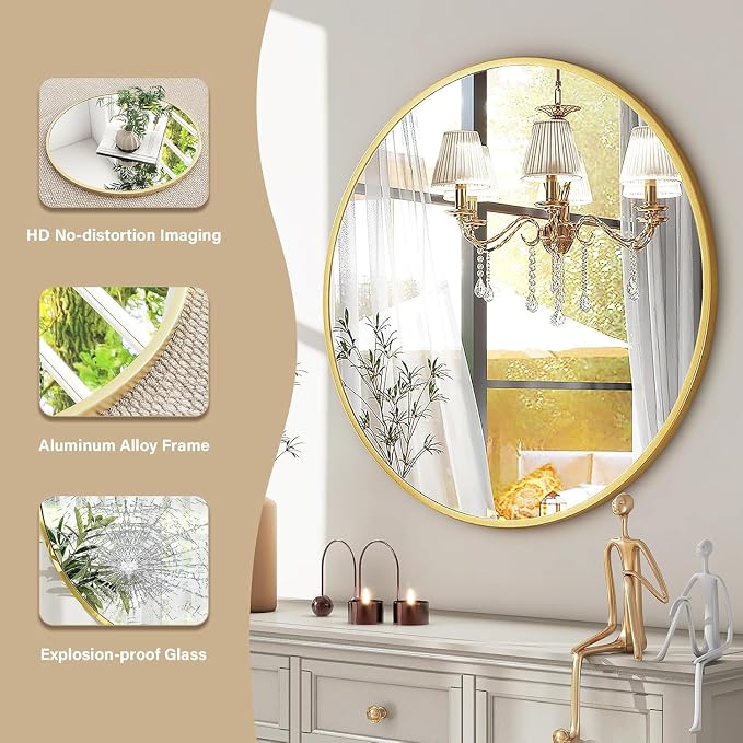 HARRITPURE Round Mirror 19.6 Gold Wall Mounted Circle Mirrors Vanity Mirror - Image 3