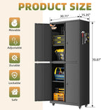 Garage Storage Cabinet with Wheels, Lockable Metal Storage Cabinet - Image 3