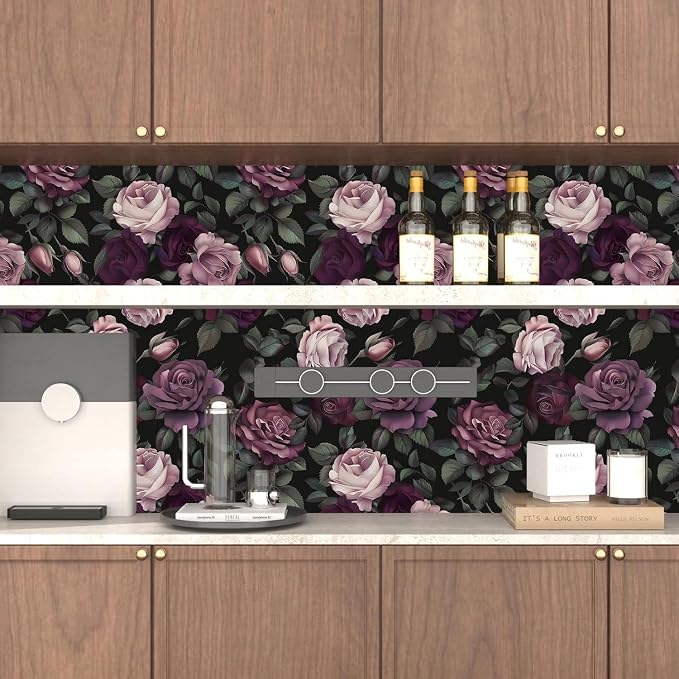 Purple Pink Rose Wallpaper Peel and Stick Vintage Floral Contact Paper 17.5in - Image 6