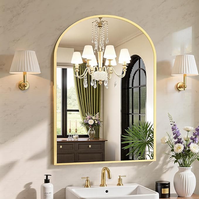 Sweetcrispy 38"x30" Arched Gold Bathroom Mirrors by Sweetcrispy