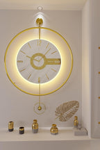 Large Luxury LED Backlit Wall Clock – Pendulum Roman Numeral Metal Ring - Image 3