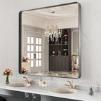LOAAO 28X32 Inch Black Metal Framed Bathroom Mirror - Image 3