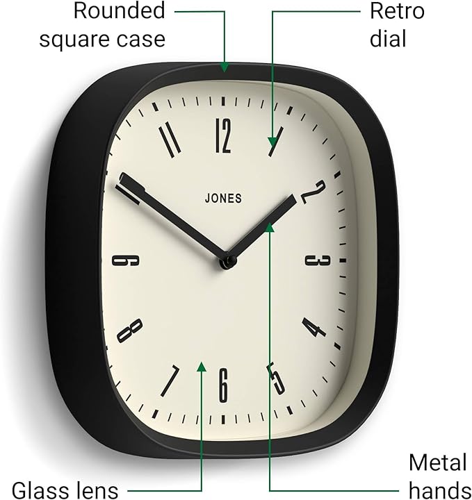 JONES CLOCKS® Marvel wall Clock | Modern Retro Rounded Square Clock | 10 inch | - Image 6