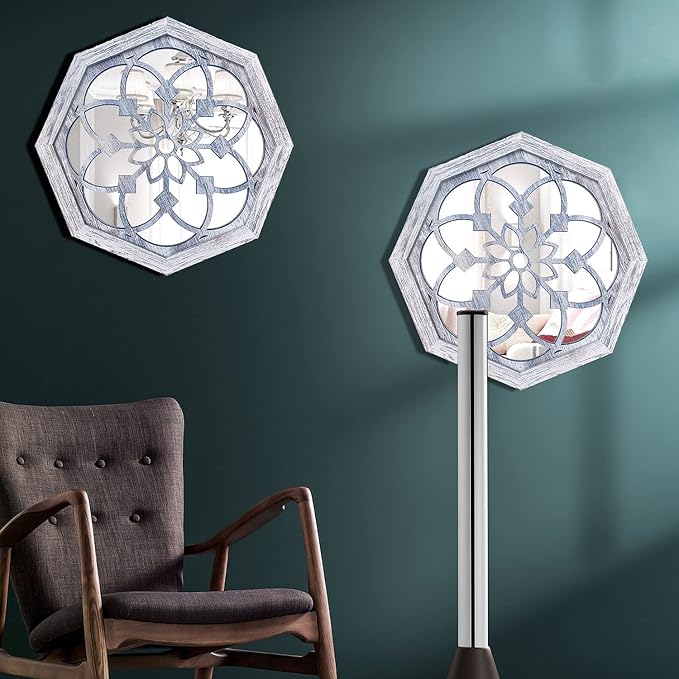 ZOLAPI 2 PCS Octagon Wall-Mounted Mirrors, Vintage Farmhouse Mirror - Image 4