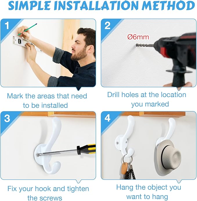 6 Pack Coat Hooks Wall Mount Heavy Duty Utility Retro Double Hooks - Image 5