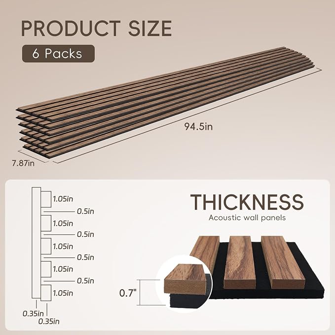 EVERECO 6 Pack Wood Slat Acoustic Wall Panels 92.5" × 7.87", 3D Sound Absorbing - Image 2
