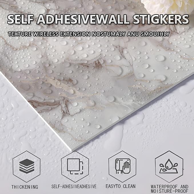 10pcs Peel and Stick Tile Shower Waterproof Marble Tiles Wall Panels, - Image 4