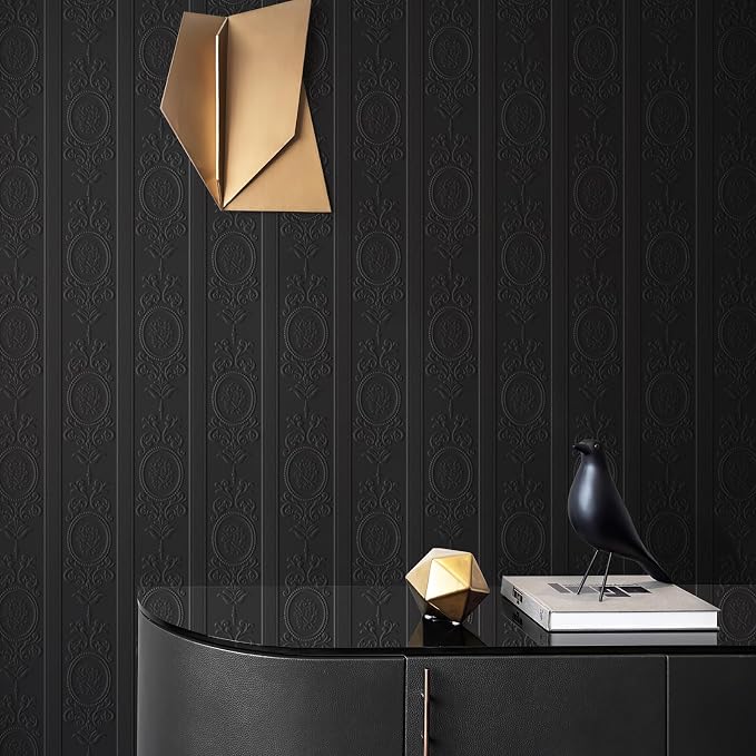 JiffDiff Wallpaper Peel and Stick Textured, 3D Black Embossed Wall Paper Stick - Image 9