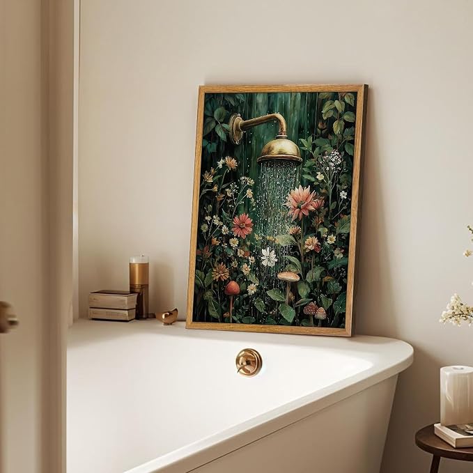 AtterrirArt Framed Vintage Bathroom Wall Art, 12 * 16inch, Floral Shower Wall - Image 5
