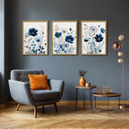 LLEEMPI Navy Blue Floral Wall Art Set of 3, Modern Wildflower Wall Decor - Image 2
