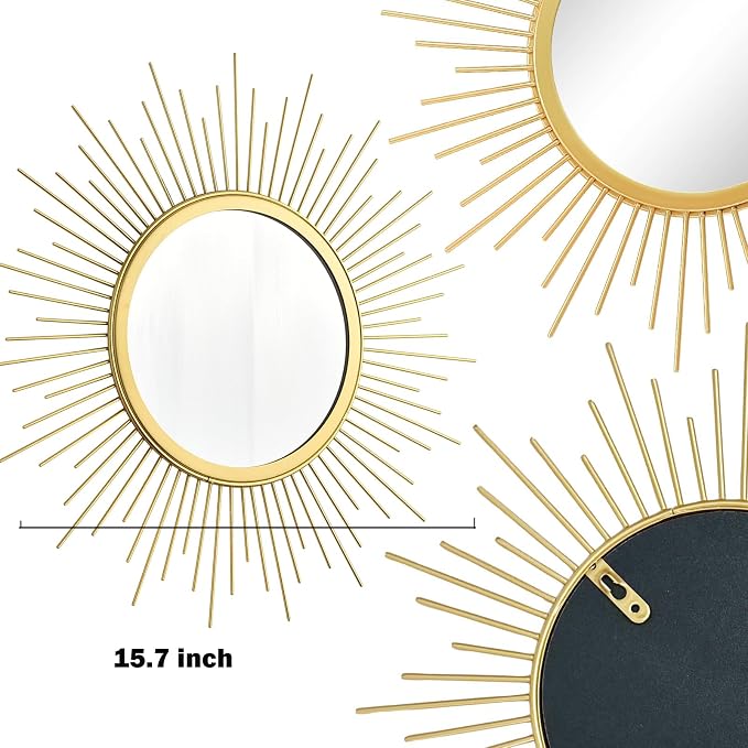 3 Set Gold Sunburst Mirrors for Wall Decorative Metal Mirrors Small Mirror Sets - Image 7