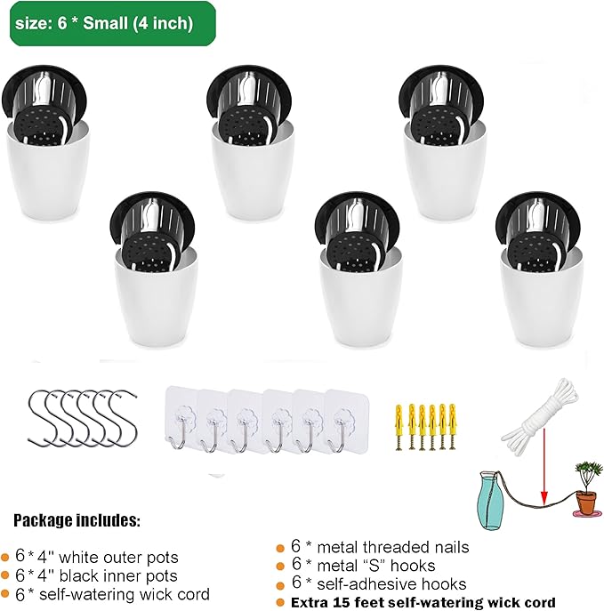 4 Inch Self Watering Hanging Planters, Wall Mounted Plant Pots - Image 6