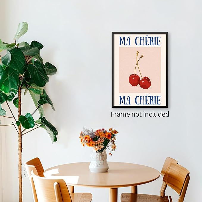 jkahh Funky Cherry Wall Art Vintage Red Blue Aesthetic Poster Trendy Ma Cherie - Image 4