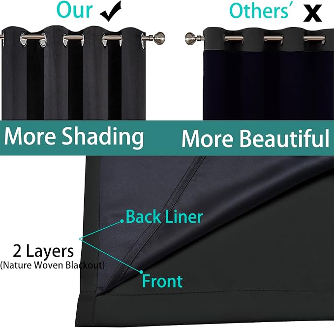 Yakamok 100% Blackout Lined Panels, Thermal Insulated Blackout Curtains - Image 5