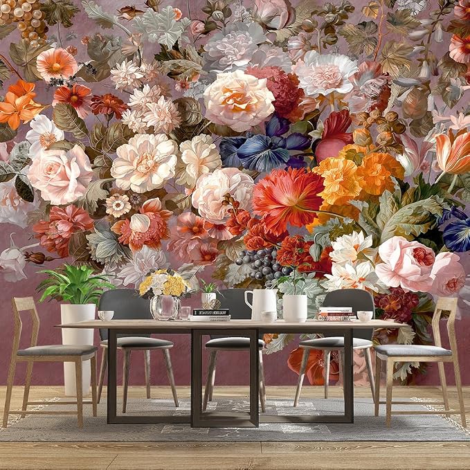 Colorful Floral Leaf Bathroom wallpeper Living Room Bedroom Pink Flower wall - Image 3