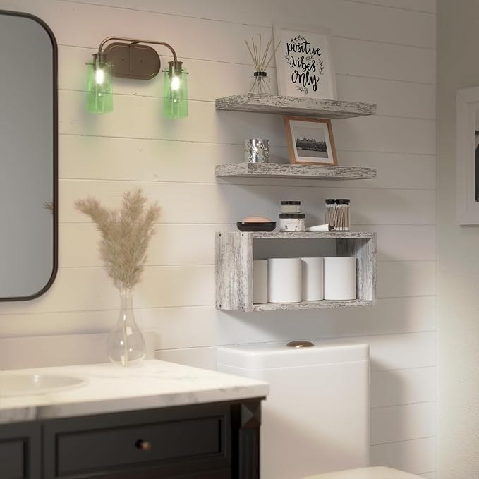RICHER HOUSE Floating Shelves Set of 3, Farmhouse Bathroom Wall Mounted Shelves - Image 5