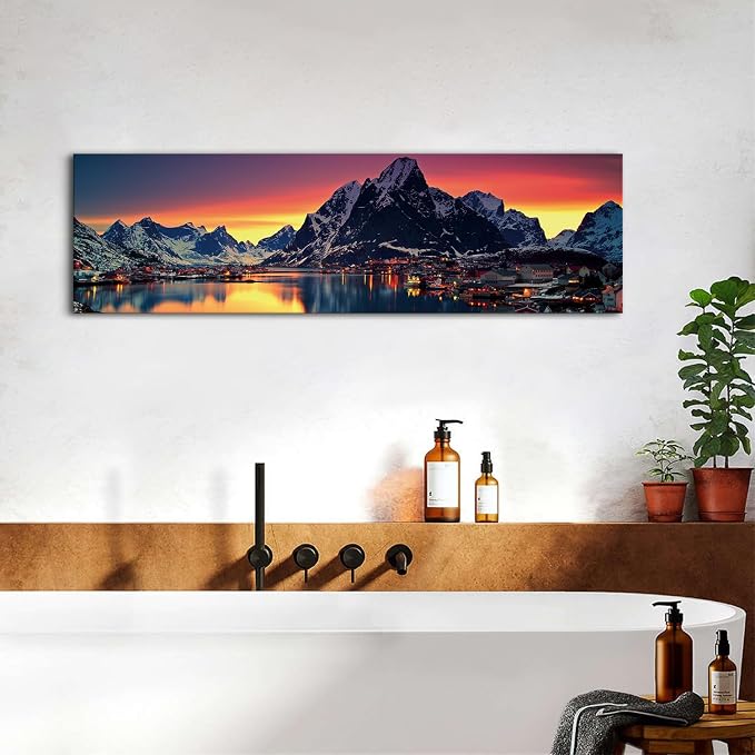 AREBOLO Sunset Mountain Canvas Wall Art Lake Landscape Pictures Nature Wall - Image 5
