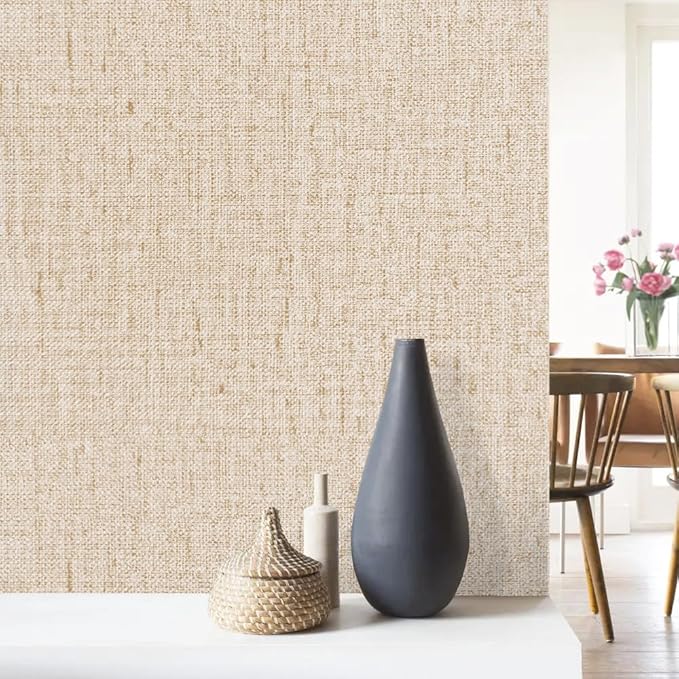 Beige Grasscloth Wallpaper Peel and Stick Vintage Grasscloth Contact Paper - Image 3