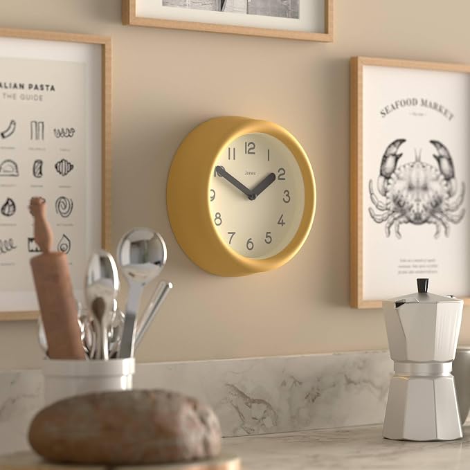 JONES CLOCKS® Fuze wall Clock | Small Round Clock | Yellow | Playful Modern - Image 4