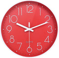 Red Wall Clock 12 Inch Silent Non-Ticking Modern Quartz Wall Clocks Battery by HorizentWallClock