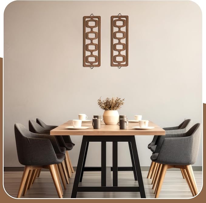 CroBlissful 2 Pcs Mid Century Modern Wall Art Wood Mid Century Elegance Decor - Image 6