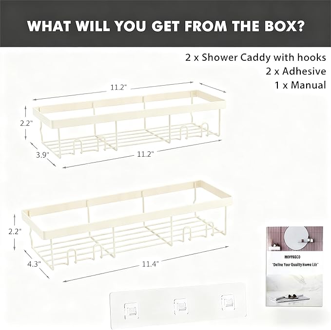 Moforoco Shower Caddy Shelf Organizer Rack, Self Adhesive Black Bathroom - Image 2