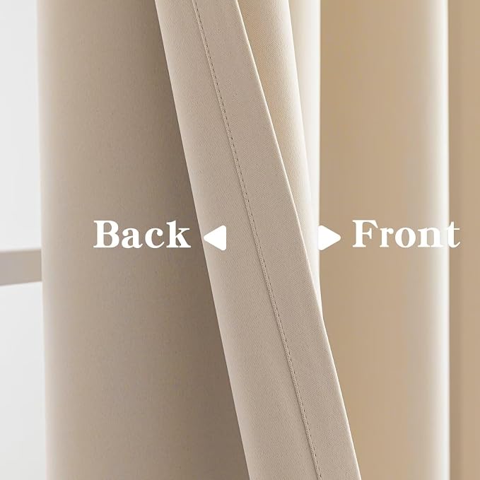 IGEMAEVE Beige Curtains 96 Inch Length 2 Panels Set, Light Filtering Curtains - Image 4