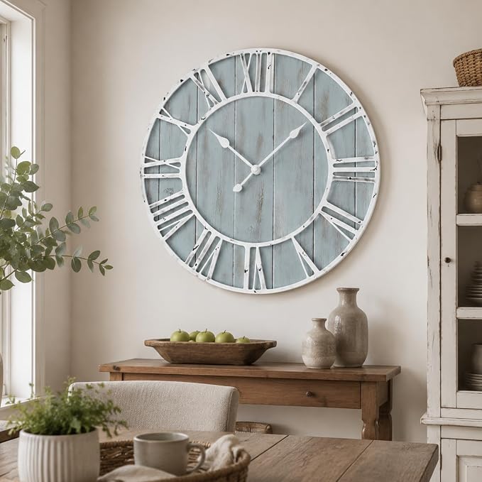 Quelay 30 Inch Coastal Wall Clock, Quiet Ticking Battery Operated, Rustic Retro - Image 4