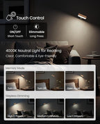 Wood Battery Operated Wall Sconces Set of Two, Magnetic Mini Wall Lights - Image 4