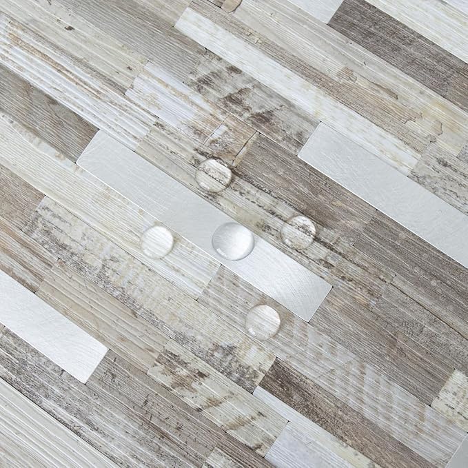 AULIGET 20 Sheets Peel and Stick Backsplash, Coffee & Brown Wood Look PVC Mixed - Image 3