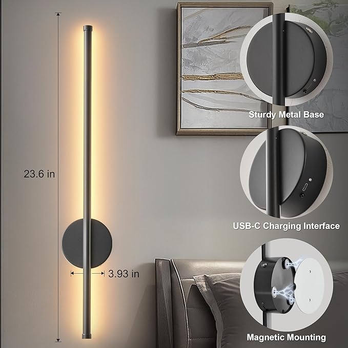 Battery Operated Modern Wall Sconces Set of Two, Rechargeable Wireless Wall - Image 6