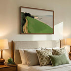 Vintage Framed Green Abstract Landscape Wall Art, Modern Minimalist Coastal - Image 2