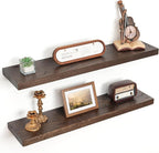Floating Shelves for Wall Decor, 8 Inch Deep Rustic Solid Elm Wood Floating by FLYJOE