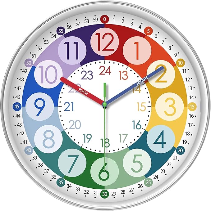 XFM Teaching Clocks Kids Colorful Small Wall Clock Battery Operated 10 Inch by XFMWallClock
