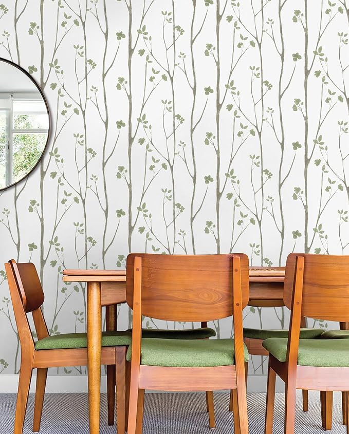 Timeet Peel and Stick Wallpaper Green Leaf Wall Paper Boho Floral Contact Paper - Image 5