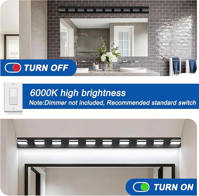 IZORRO LED Modern Bathroom Lights Fixtures, Matte Black Acrylic Wall Lighting - Image 5