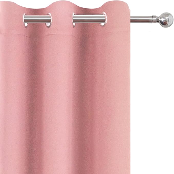 LEMOMO Blackout Curtains 66 x 54 Inch Long Pink Curtains Set of 2 Panels Room - Image 6
