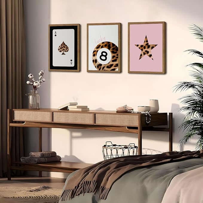 Pink and Black Leopard Wall Art, Lucky Girl 8 Ball Wall Decor Set of 3 Cheetah - Image 5