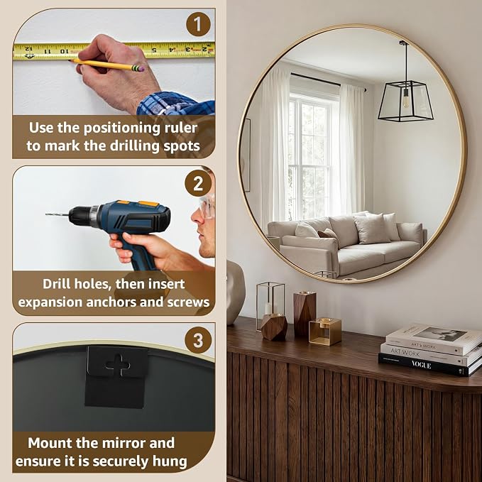 DUMOS 20 Inch Round Wall Mirror, Bathroom Mirror - Image 7