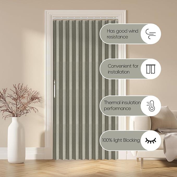 AJAZZ 100% Blackout Accordion Door Magnetic Door Curtain Folding Closet Doors - Image 9