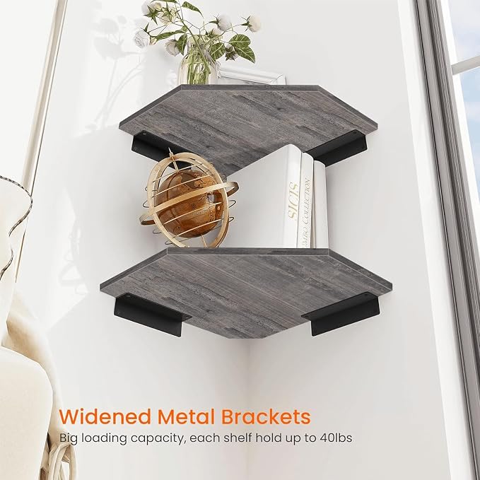 Homode Corner Shelf Wall Mount, Cable Box, Wood Hanging Storage Shelf Organizer - Image 6