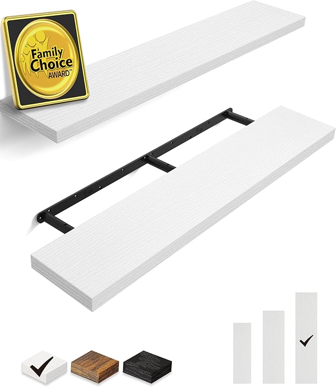 BAYKA Floating Shelves, 48 inches Long Heavy Duty Wall Mounted Rustic Wood by Bayka