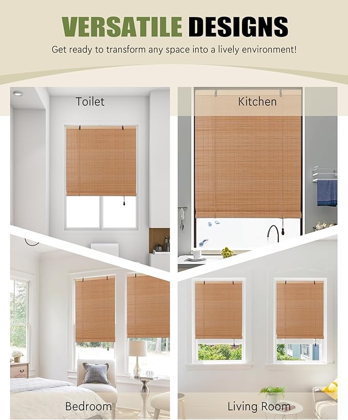 FoundGo Retro Bamboo Blinds 72" W x 72" H Bamboo Roman Shades Light Filtering - Image 5