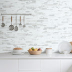 AULIGET 20 Sheets White Stone Peel and Stick Backsplash, PVC Mixed Metal Silver - Image 6