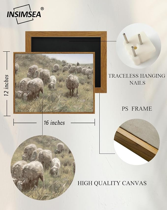 InSimSea Framed Canvas Wall Art Vintage Decor, Sheep on the Dunes Wall Pictures - Image 5