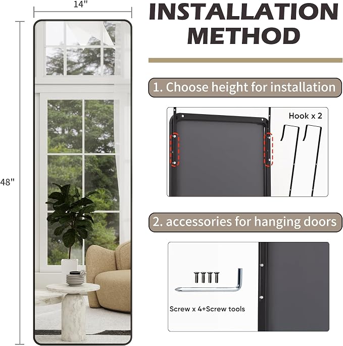 Full Length Door Mirror 14x48, Metal Frame - Image 7